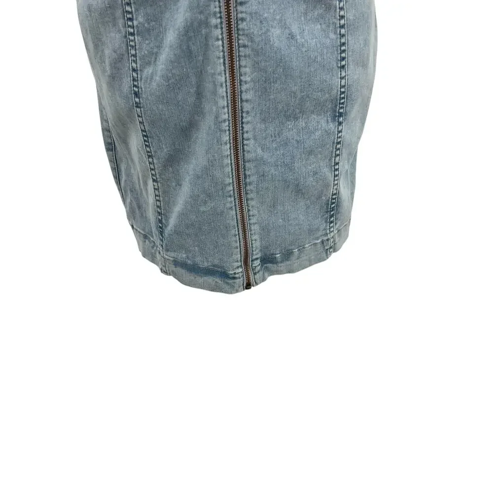 Free People Modern Femme Denim Jumper Dress Zip Front Overall Mini Size 10‎ NWT